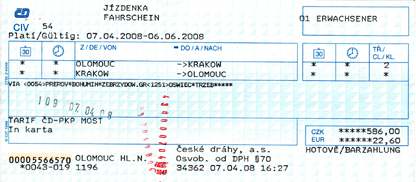 Olomouc to Krakow train ticket